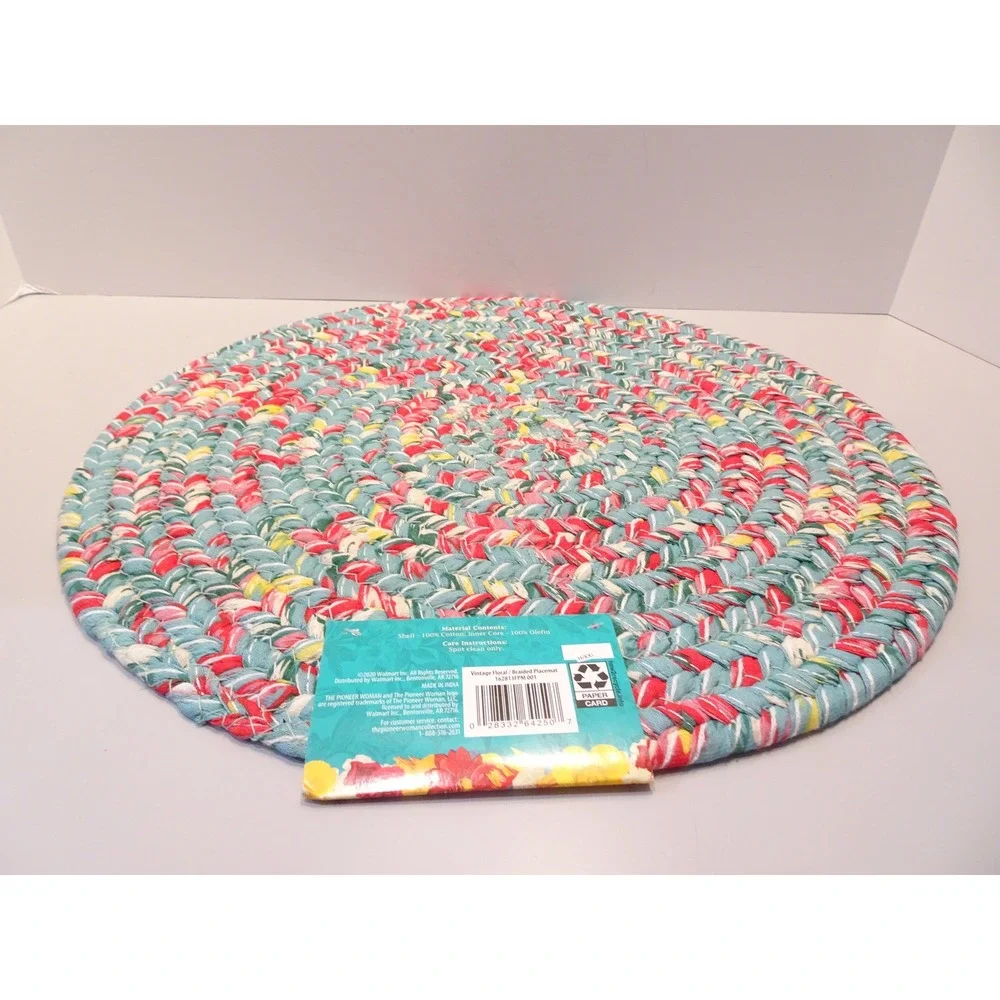 LOT 3 Pioneer Woman Vintage Floral Braided Placemat Round 15 Inch Teal Red